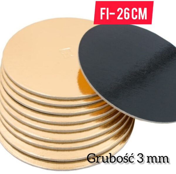 Podkład pod tort 26 cm grubość 3mm ZŁOTO/CZARNE