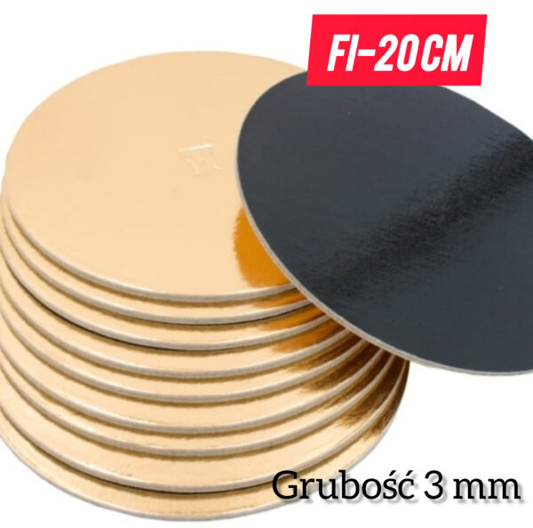Podkład pod tort 20 cm grubość 3mm ZŁOTO/CZARNE