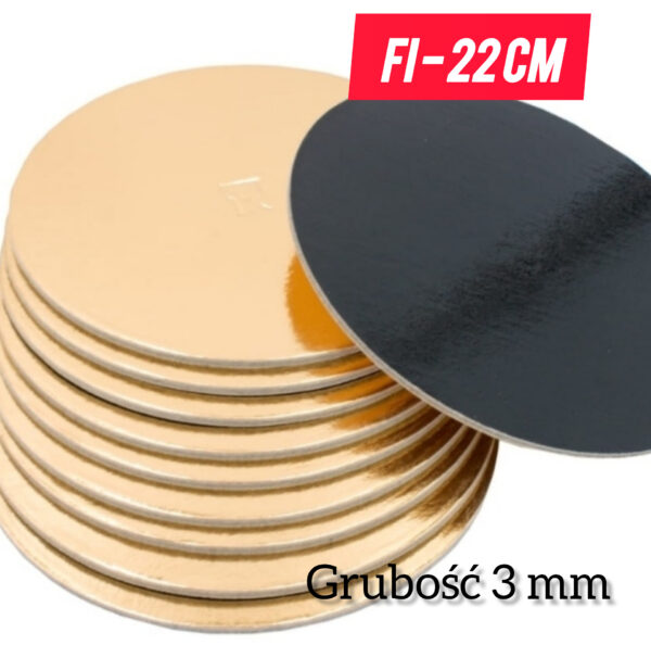 Podkład pod tort 22 cm grubość 3mm ZŁOTO/CZARNE