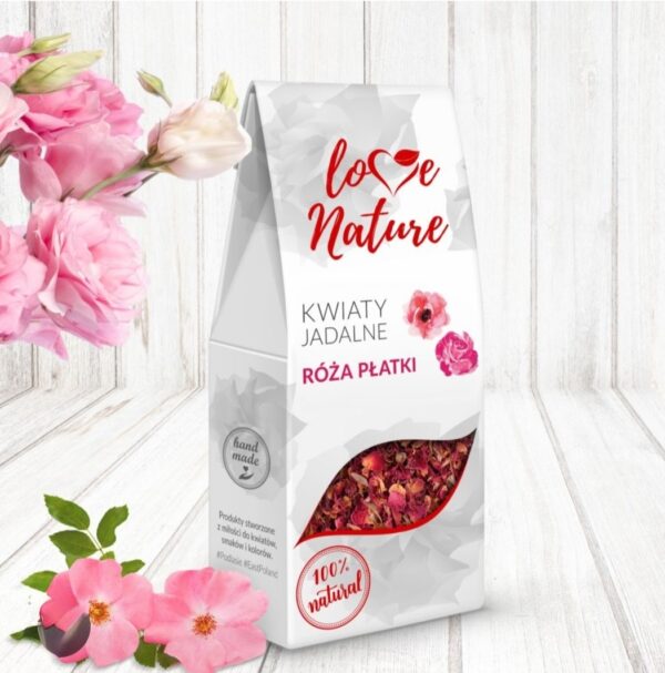 Kwiaty jadalne - Love Nature - płatki róż, 20 g