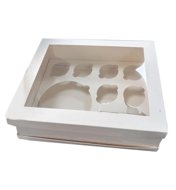 Op. prezentowe Białe/okno z wkładką na 8 muffinek i bento 33x26x13 cm