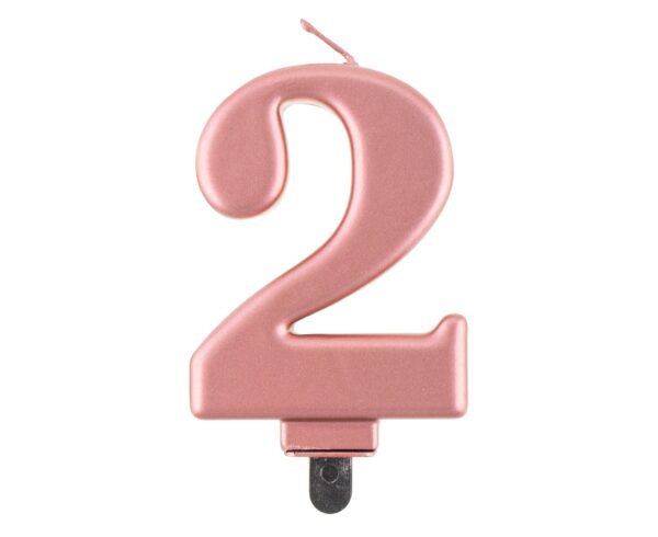 Świeczka cyferka "2"  metalik różowo-złota, 8,0 cm - obrazek 4