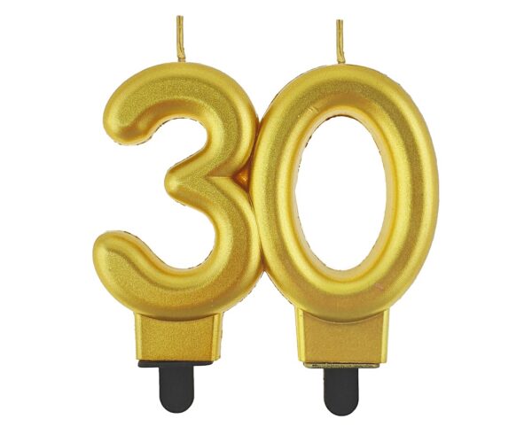 Świeczka liczba 30 URODZINY, złota, metaliczna, B&C, 8 cm - obrazek 3