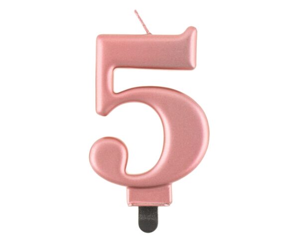 Świeczka cyferka "5" metalik różowo-złota, 8,0 cm - obrazek 4