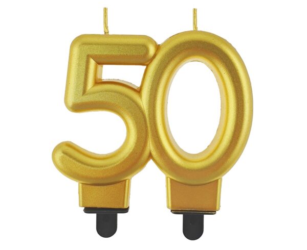 Świeczka liczba 50 URODZINY, złota, metaliczna, B&C, 8 cm - obrazek 2