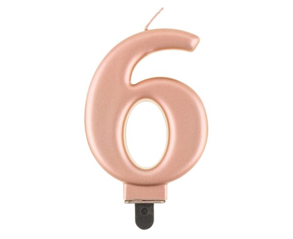 Świeczka cyferka "6"  metalik różowo-złota, 8,0 cm - obrazek 4