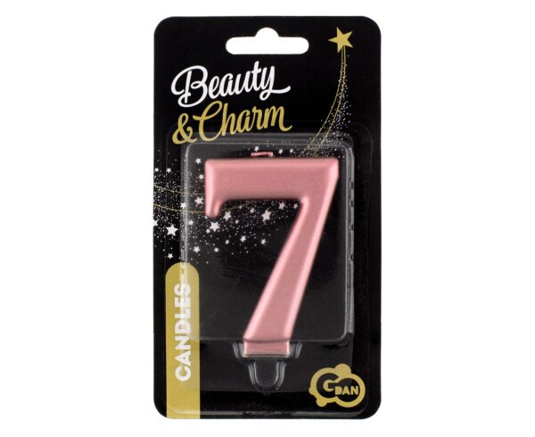 Świeczka cyferka "7" metalik różowo-złota, 8,0 cm - obrazek 3