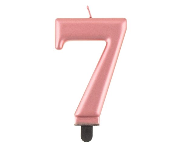 Świeczka cyferka "7" metalik różowo-złota, 8,0 cm - obrazek 4