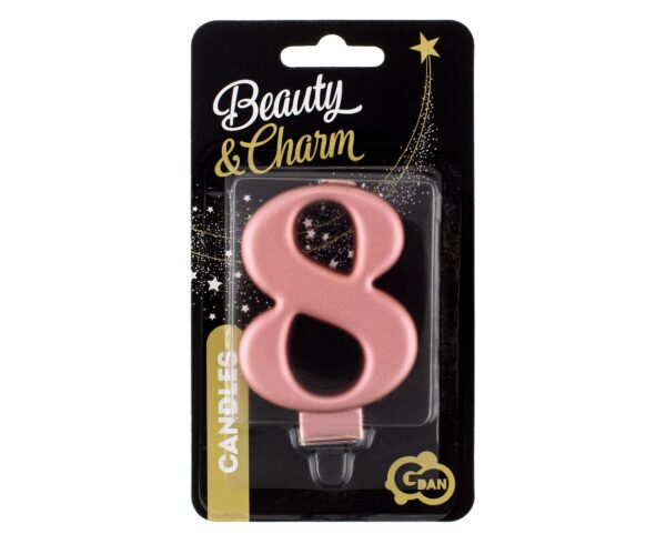 Świeczka cyferka "8"  metalik różowo-złota, 8,0 cm - obrazek 2