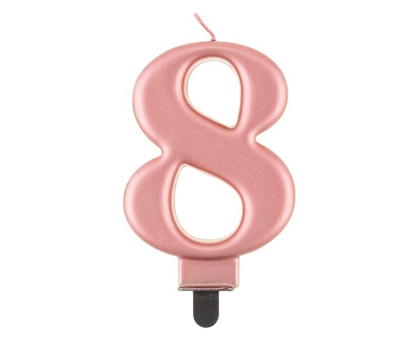 Świeczka cyferka "8"  metalik różowo-złota, 8,0 cm - obrazek 4