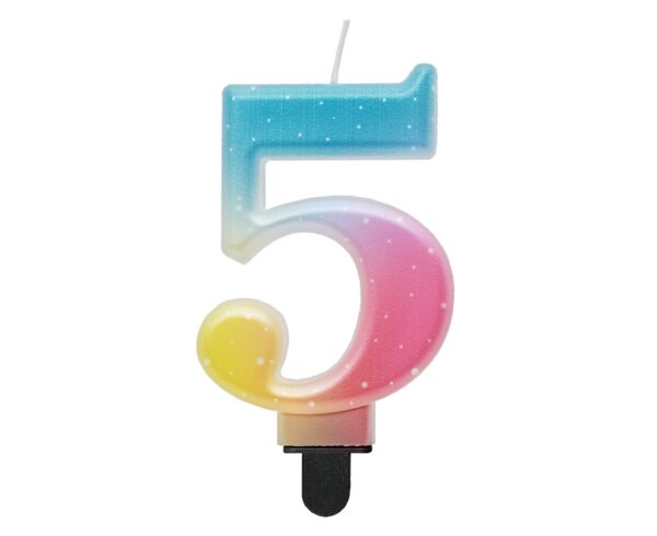Świeczka cyferka 5, ombre, pastelowa, 8 cm - obrazek 4