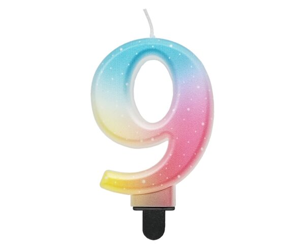 Świeczka cyferka 9, ombre pastelowa 8 cm - obrazek 4