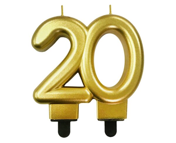Świeczka liczba 20 urodziny, B&C, metalik złota, 8 cm - obrazek 3