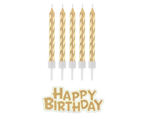 Świeczki B&C urodzinowe Happy Birthday, złote, 16 szt - obrazek 3