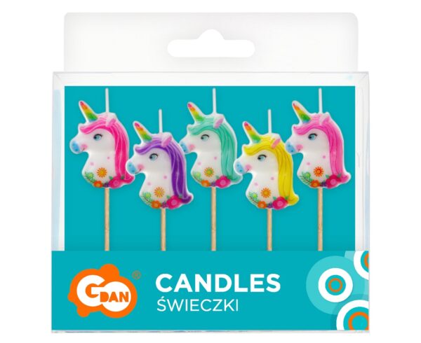 Świeczki pikery Jednorożce, kolorowe, 5 szt. - obrazek 2