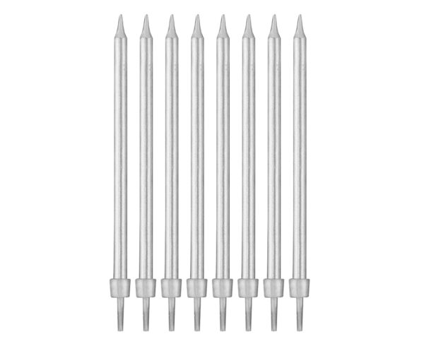 Świeczki urodzinowe srebrne 10cm 8 szt - obrazek 2