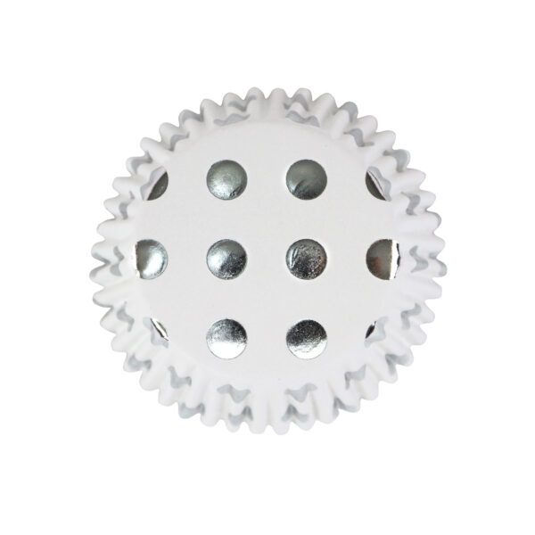 Papilotki metaliczne Białe w srebrną kropkę do muffinek  30szt - obrazek 2