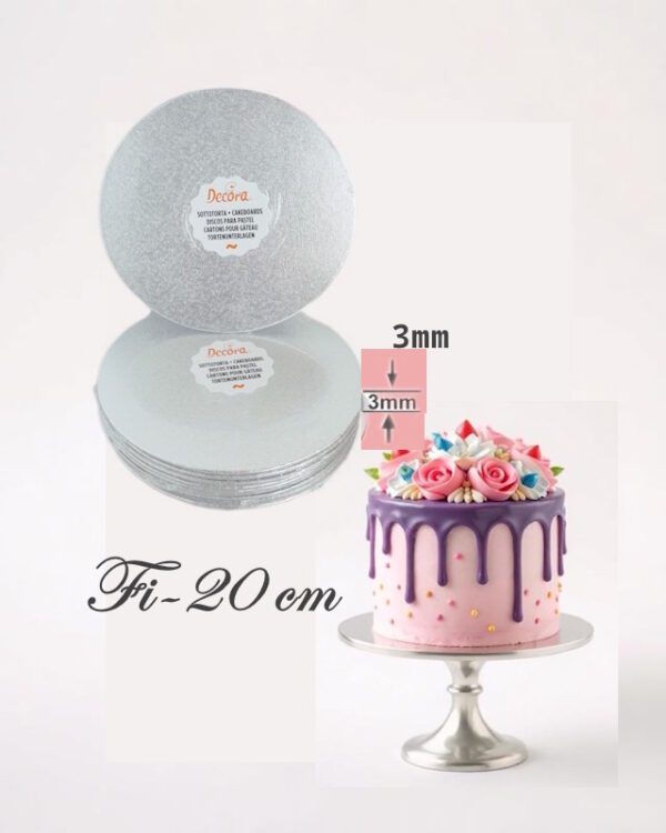 Podkład pod tort okrągły Srebrny 20 cm, h 0,3 cm