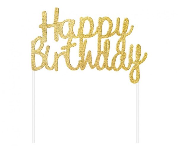 Dekoracja papierowa na tort Happy Birthday, złota, 11x
