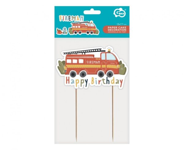 Dekoracja papierowa na tort Fireman, 13x7.7 cm