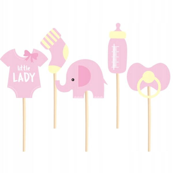 Toppery na tort Baby Shower Słonik różowe 5szt. - obrazek 2