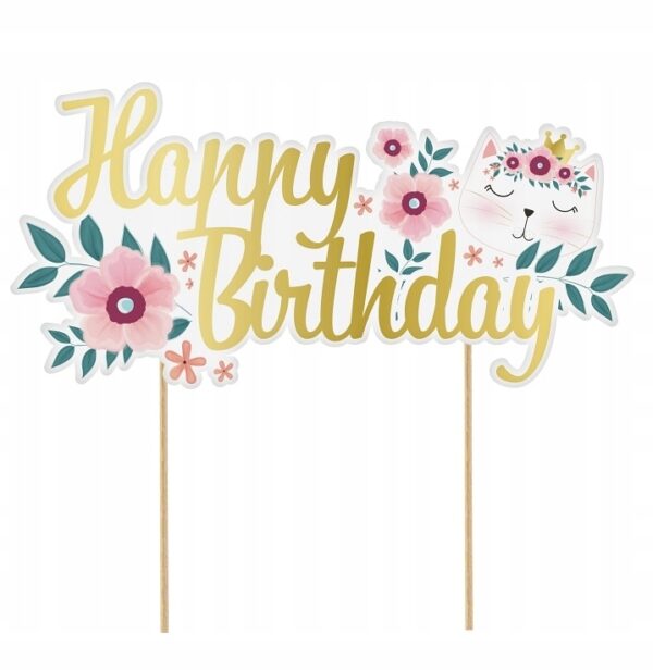 Dekoracja na tort Kotek - Happy Birthday, 15x19cm