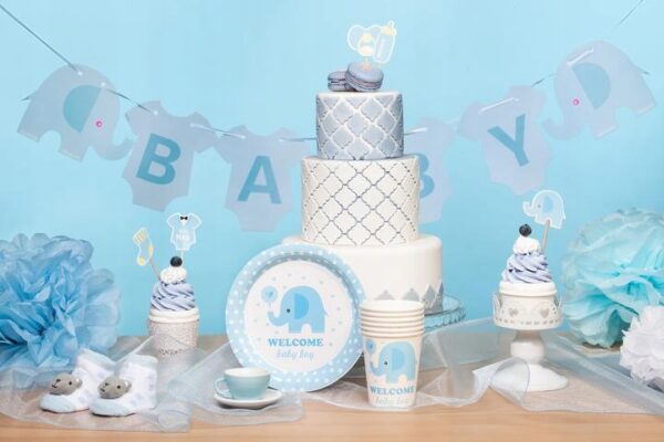 Toppery na tort Baby Shower Słonik niebieskie 5szt - obrazek 4