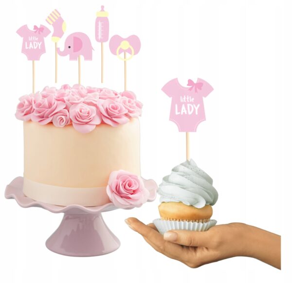 Toppery na tort Baby Shower Słonik różowe 5szt. - obrazek 3