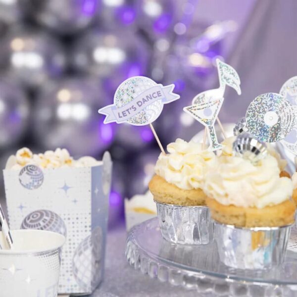 Toppery  papierowe  Disco Silver  srebrne 8 szt