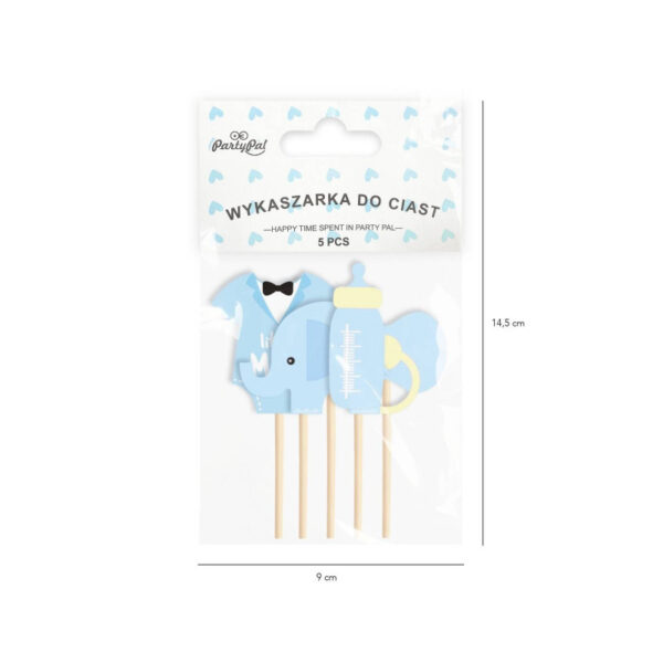 Toppery na tort Baby Shower Słonik niebieskie 5szt - obrazek 3