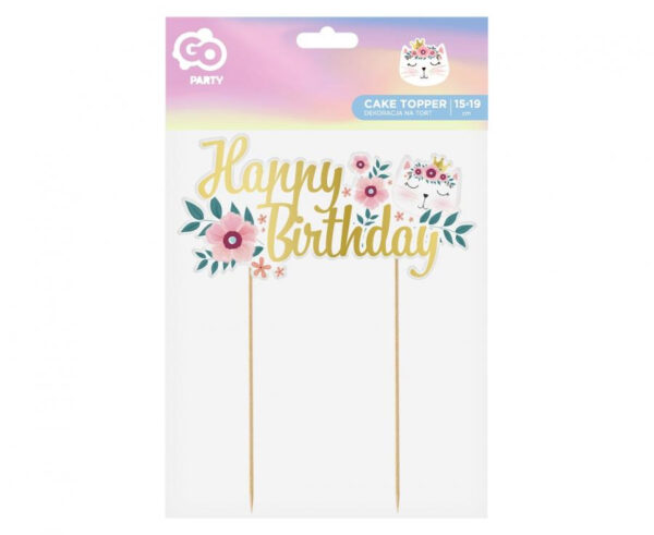 Dekoracja na tort Kotek - Happy Birthday, 15x19cm - obrazek 3